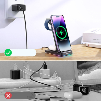 Wireless Charging Station JoyRoom 3in1  for iPhone, Apple Watch, AirPods, 15W with Cable Type-C  Black