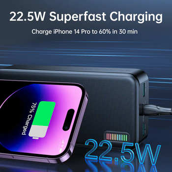 Power Bank JoyRoom 2xUSB, Type-C, Micro-USB LED for Battery Check 22.5W 20000mAh  Black